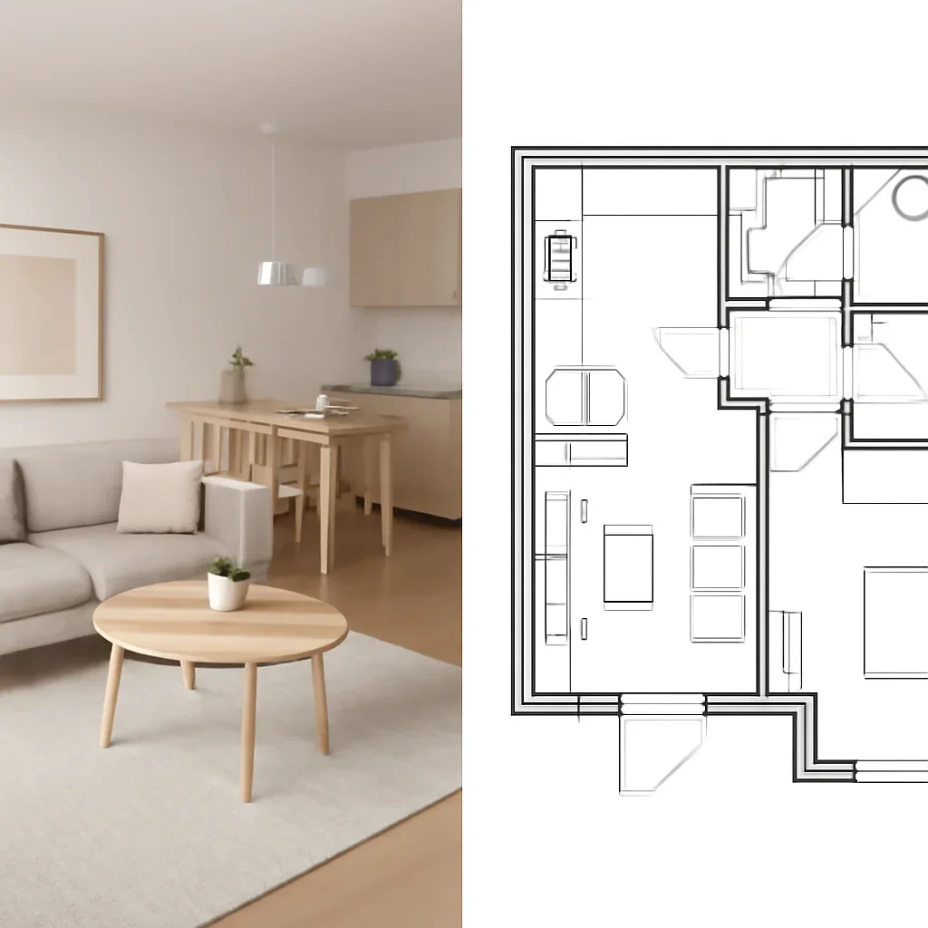 Visual comparison supporting 3d rendering vs 2d floor plans with interior and digital design elements