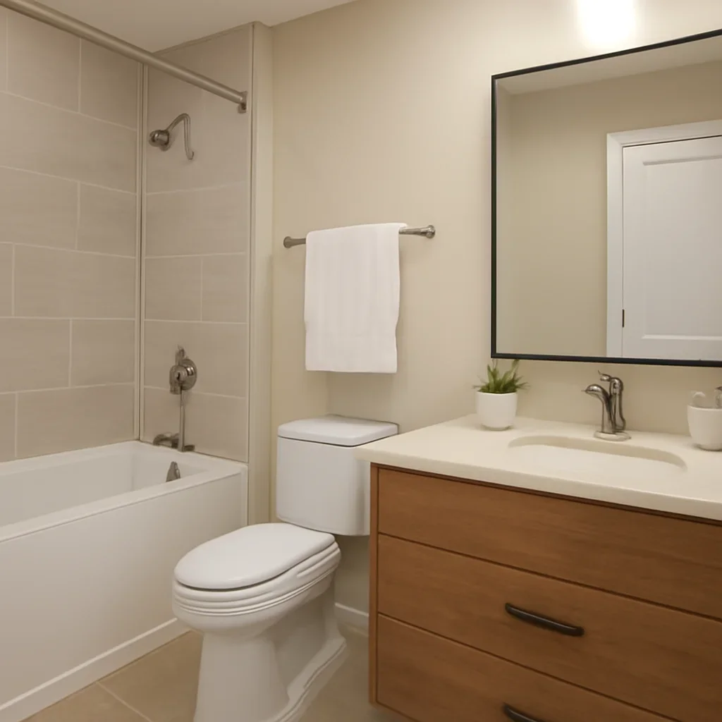 Bathroom Interior Design layout and design details shown in a realistic interior scene