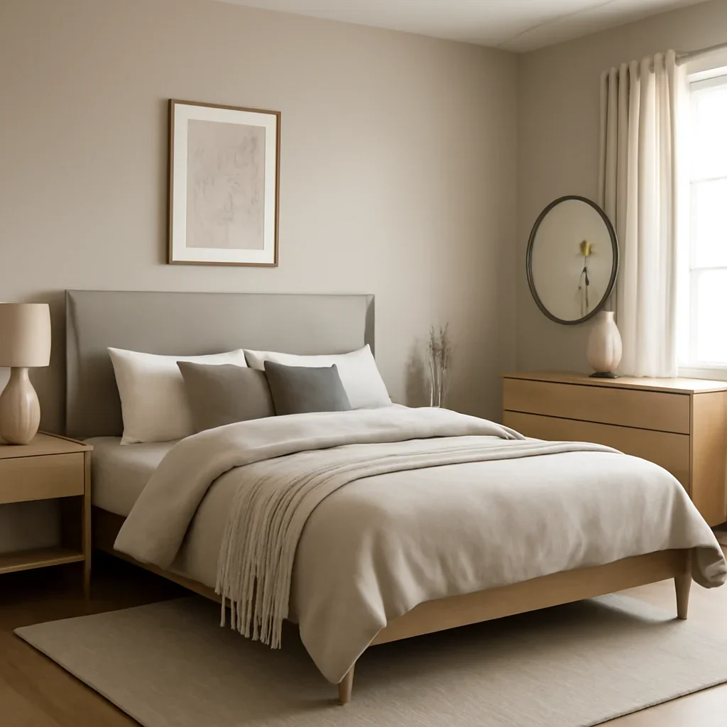 Bedroom Interior Design layout and design details shown in a realistic interior scene