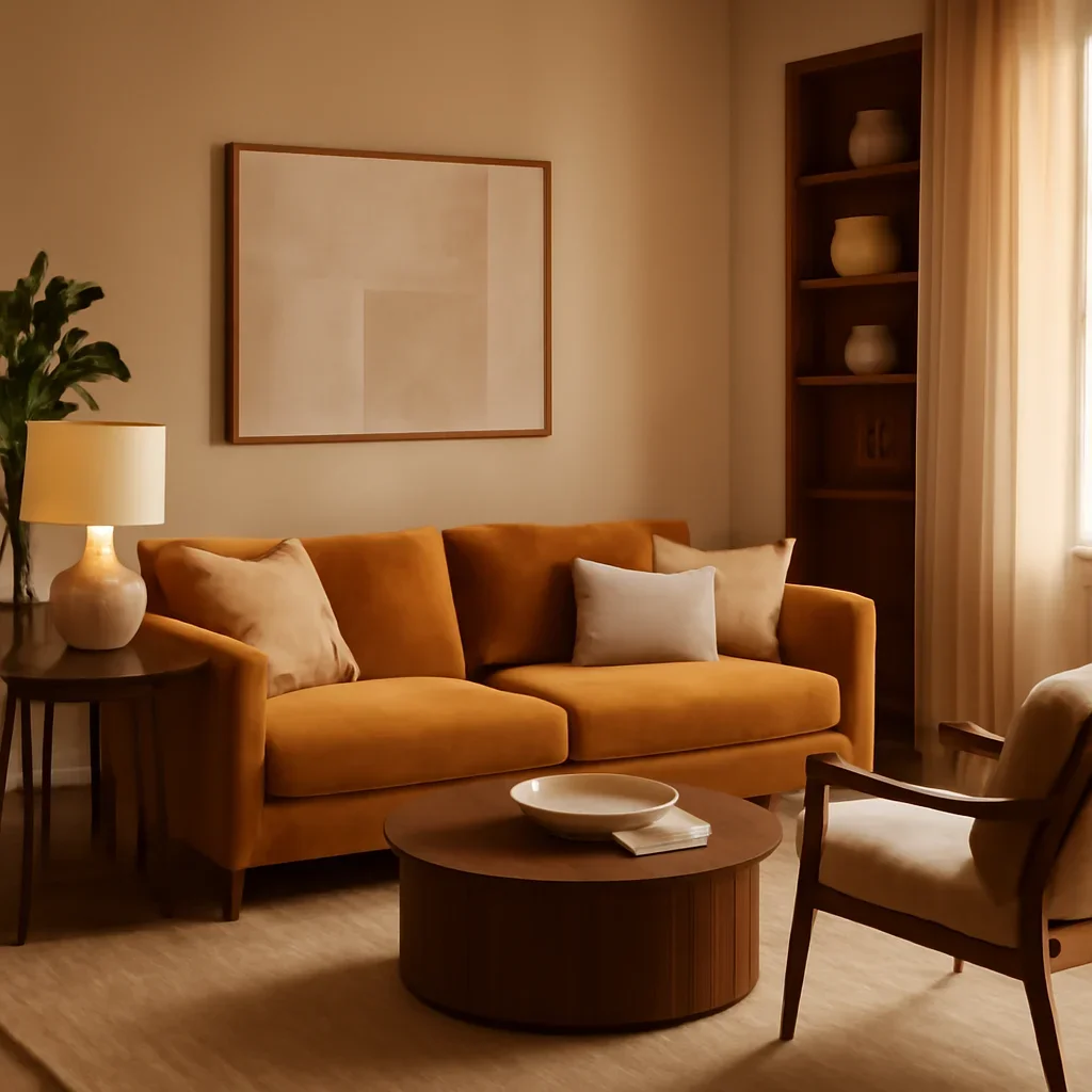 Warm meeting space ready for an interior design discovery call