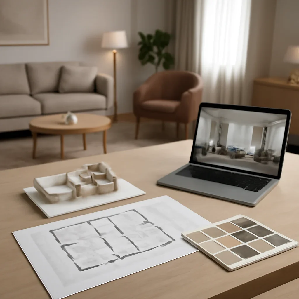 Furniture Layout Design workflow and design deliverables in a polished interior setting