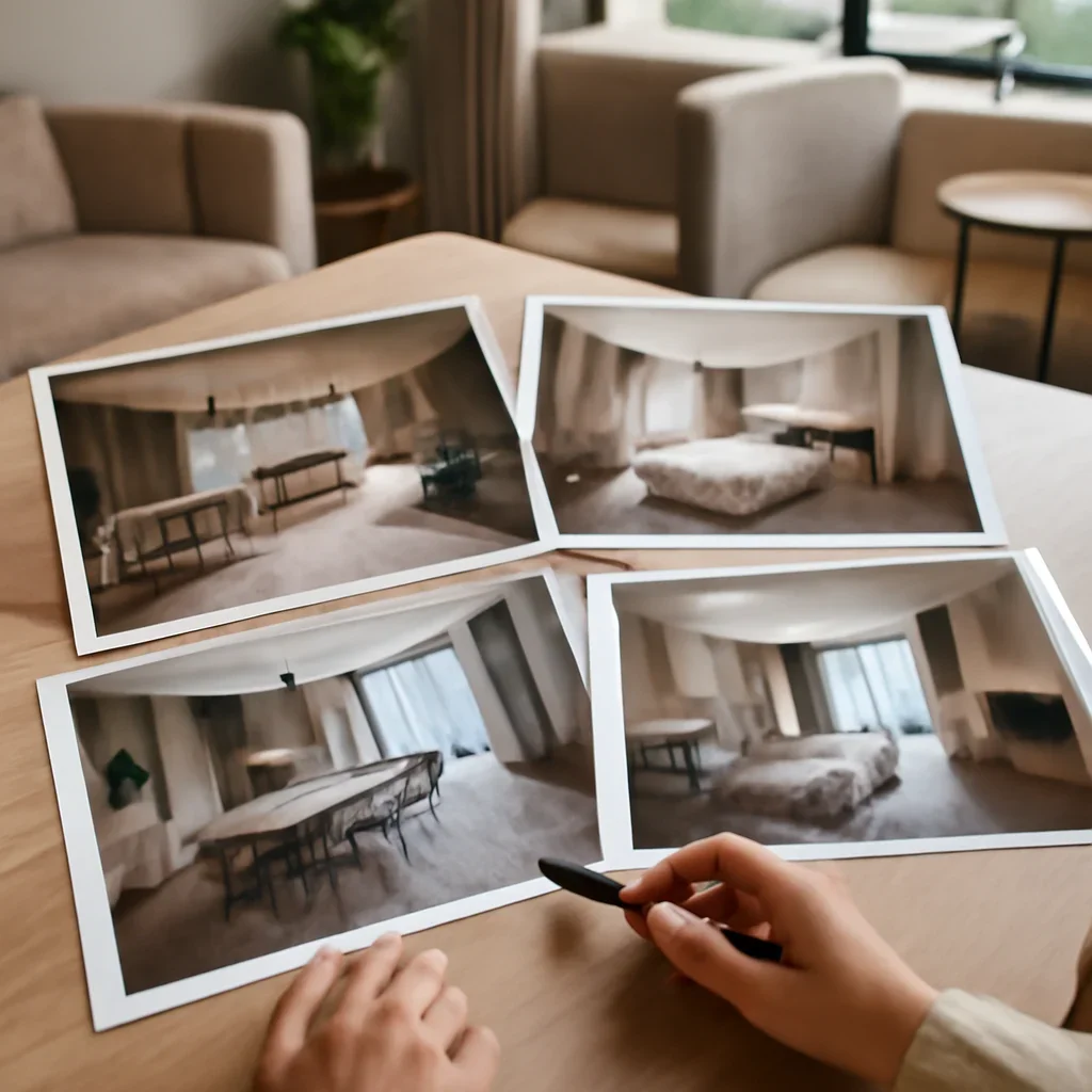 Collaborative interior design workflow for hospitality groups shown through presentation files and modern interiors