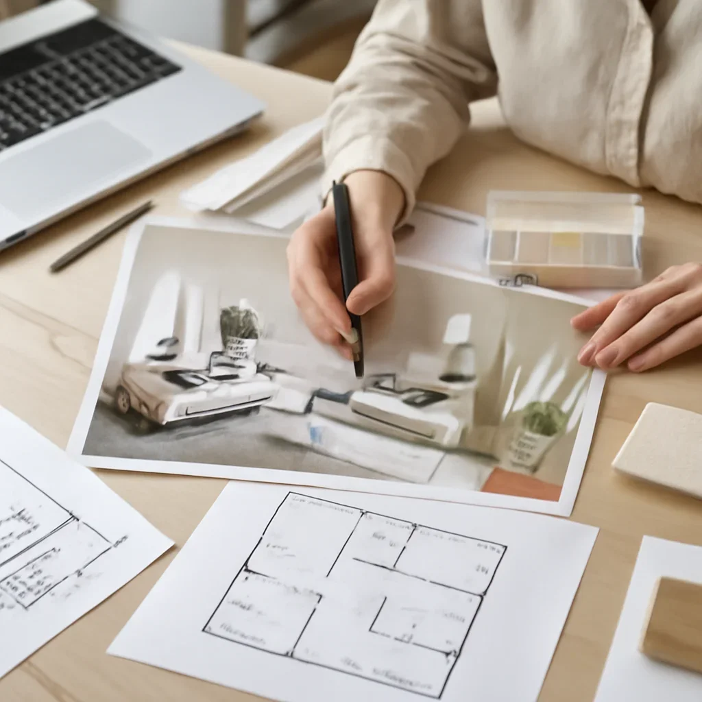 Helpful workflow image illustrating how it works in a design project