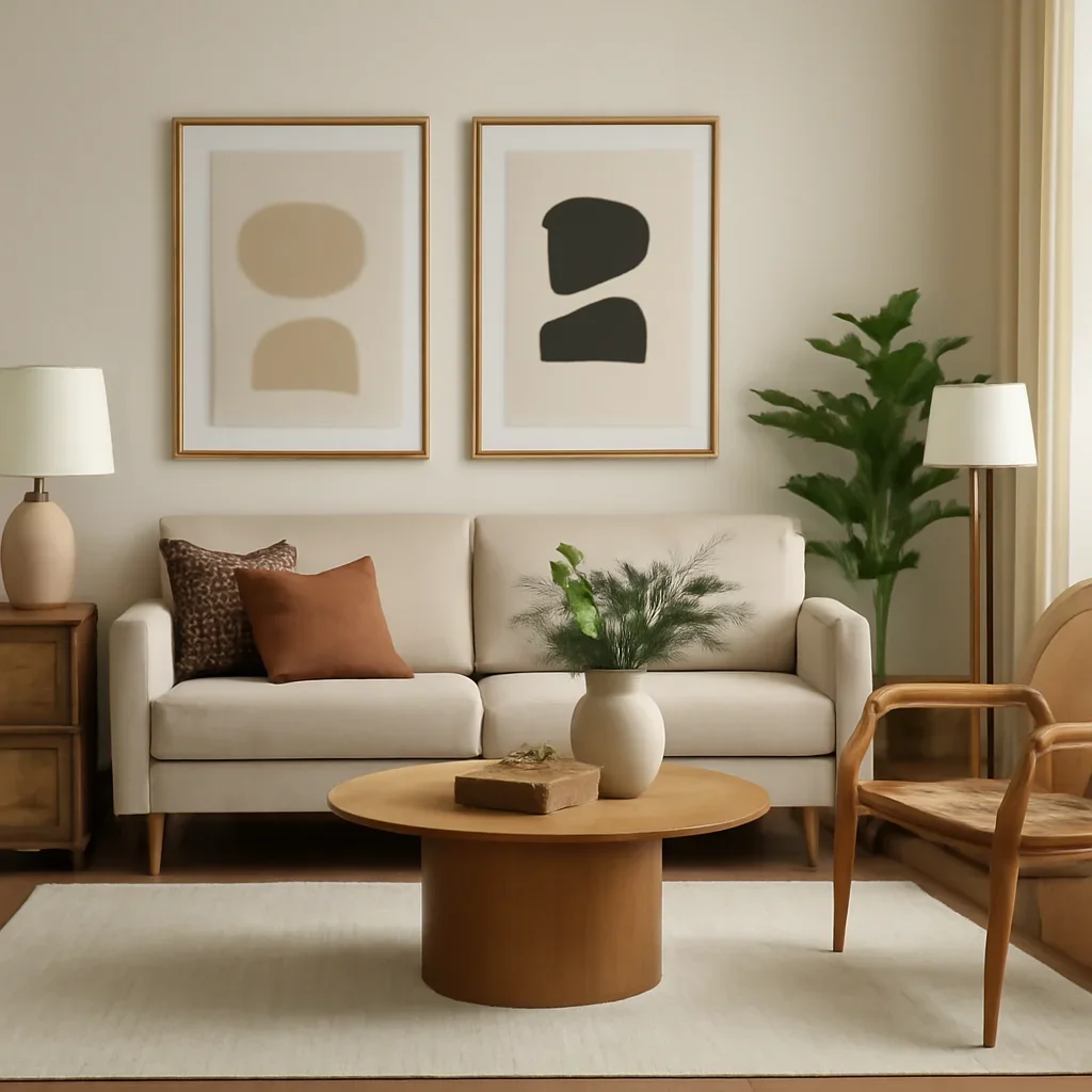 Short-Term Rental Design layout and design details shown in a realistic interior scene