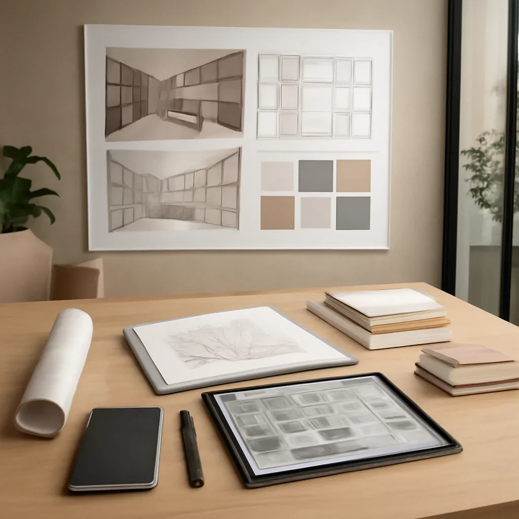 Showroom Design workflow and design deliverables in a polished interior setting