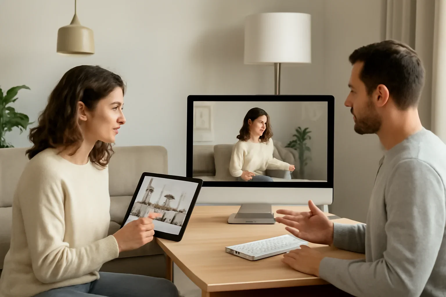Editorial comparison scene for alternatives to in-person design consultations in a modern interior design context