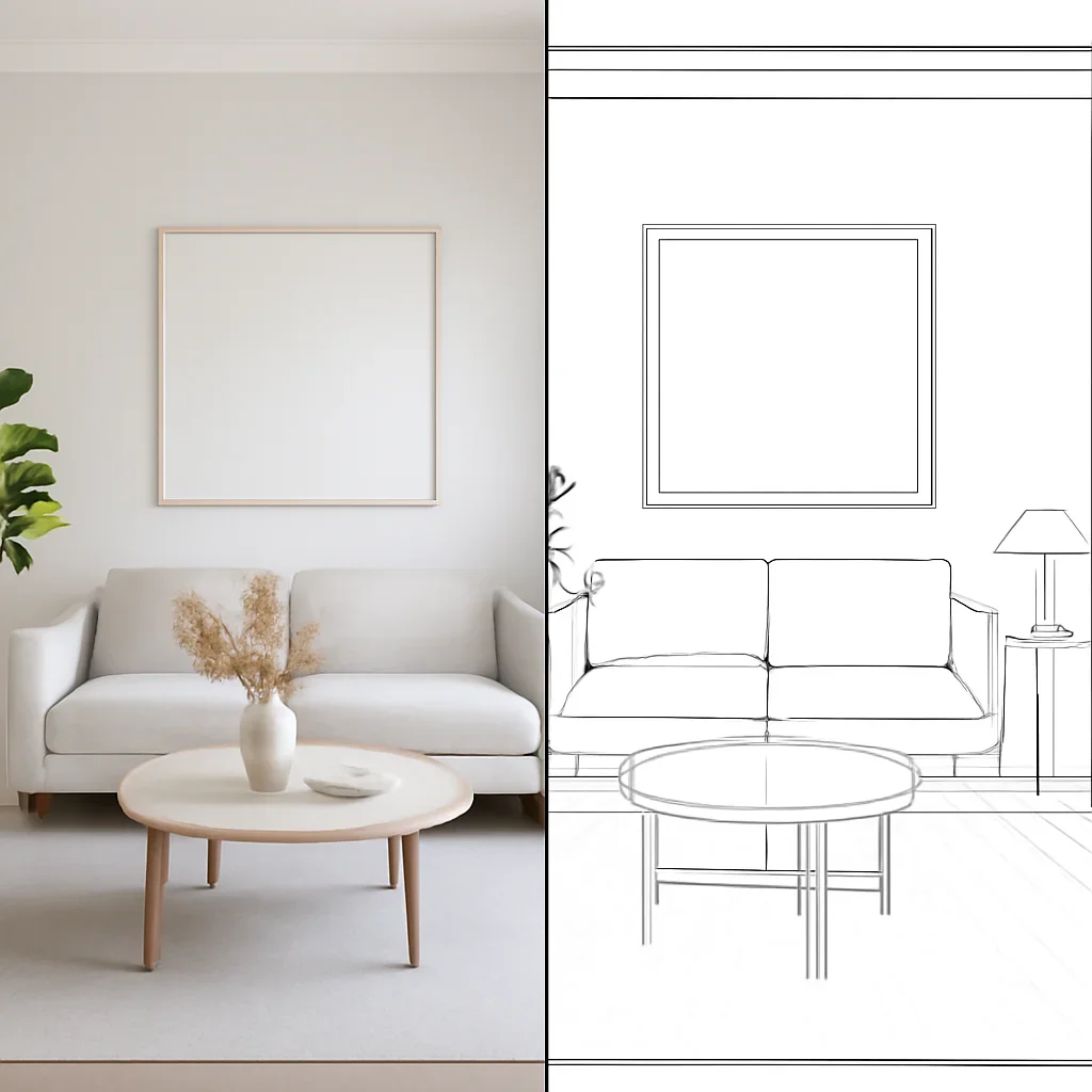Visual comparison supporting alternatives to static renderings with interior and digital design elements