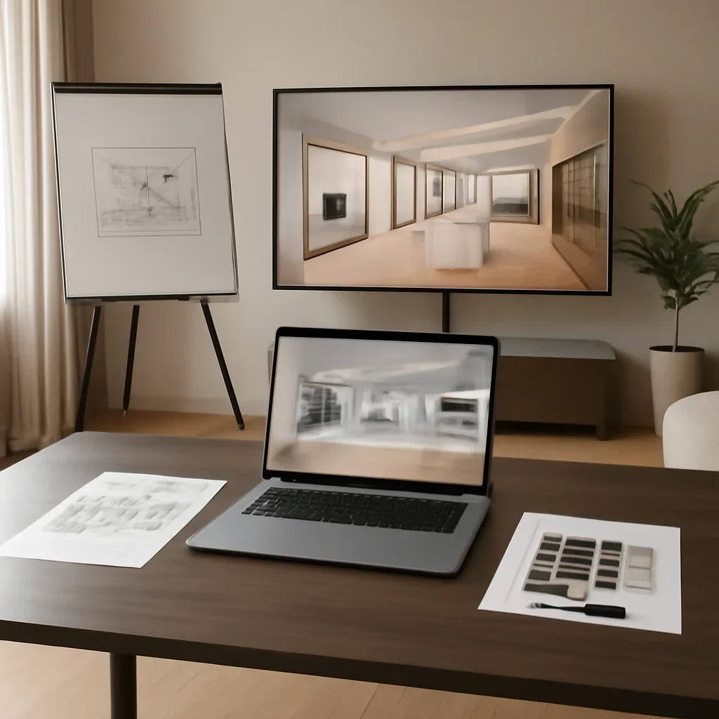 Virtual Showroom Design workflow and design deliverables in a polished interior setting